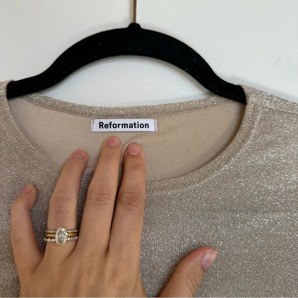 Reformation Jupiter Shimmer Metallic Gold Long Sleeve Top